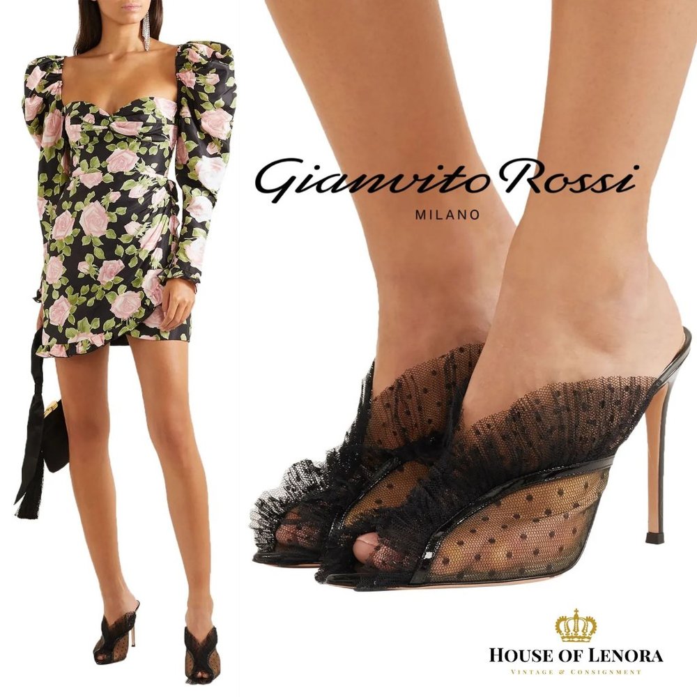 GIANVITO ROSSI Ofelia Ruffle Tulle Mule size 42, H0234